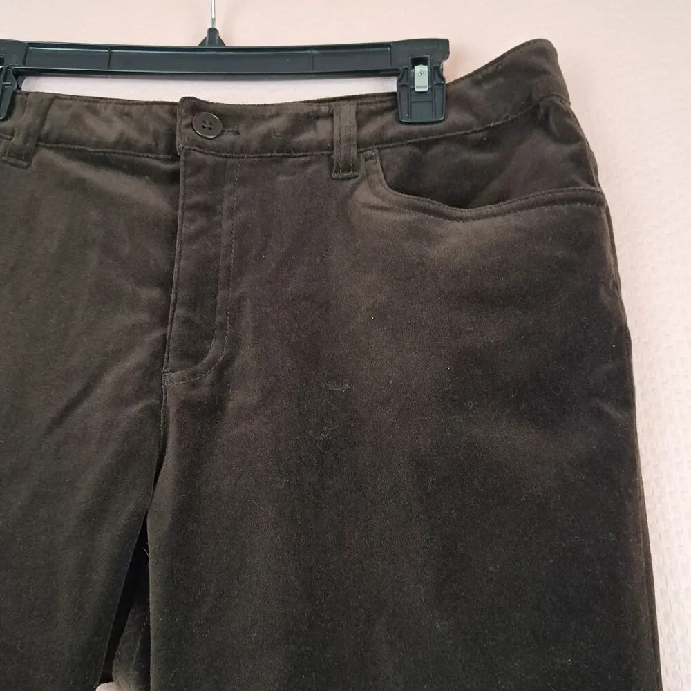 Lauren Ralph Lauren Soft Plush Velvet Brown Women Pants Size 12 Zip Button